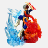 Figurine de Shoto Todoroki (18cm) en pose de combat, générant de la glace sur son côté droit et des flammes sur son côté gauche.