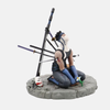 Figurine diorama de Zabuza Momochi (19cm), vue de face, tenant son épée Kubikiribōchō, avec Haku allongé à ses pieds.