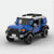 Kit de construction d'un Toyota FJ Cruiser bleu en briques, montrant la vue de trois-quarts avant.