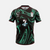 Vue de face du maillot de foot conceptuel de Tanjiro Kamado, montrant le design noir avec les manches à carreaux verts.