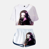 Pyjama crop top et short tanga Nezuko Kamado Demon Slayer femme - T-shirt blanc et short noir