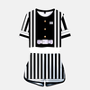 Pyjama crop top et short tanga Obanai Iguro Demon Slayer femme - Vue de face de l'ensemble rayé