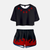 Ensemble pyjama femme noir : crop top avec symboles Magatama Rikudô rouges et short assorti avec détails rouges, inspiré de Madara Uchiha (Naruto Shippuden).