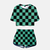 Ensemble pyjama femme Demon Slayer composé d'un crop top et d'un short assorti, arborant le motif damier vert et noir du haori de Tanjiro Kamado.
