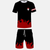 Ensemble pyjama short noir pour adulte : T-shirt avec éventail Uchiha et flammes rouges, short avec flammes rouges.