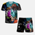 Ensemble pyjama court noir pour adulte, T-shirt et short avec un design vibrant inspiré du Ki Divin (Super Saiyan God/Blue) de Dragon Ball Z.
