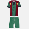 Ensemble pyjama short Naruto : T-shirt vert avec détails rouges et symbole "Abura", short vert assorti. Inspiré de Jiraiya.