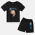 Ensemble pyjama court noir pour adulte : T-shirt avec design de Luffy et short avec Jolly Roger des Mugiwara.