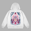 Sweat Cell Max Flamme Pourpre, version blanche avec illustration de Cell entouré de flammes violettes, univers Dragon Ball