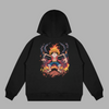 Sweat Luffy Enchaîné en Flammes, version noire avec illustration de Luffy enchaîné entouré de flammes, univers One Piece
