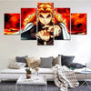 Tableau panoramique de Rengoku accroché au-dessus d'un canapé, montrant son style vibrant et chaleureux dans un salon.
