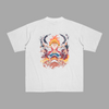 T-shirt Luffy Enchaîné en Flammes, version blanche avec illustration de Luffy enchaîné entouré de flammes, univers One Piece