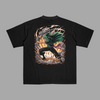 T-shirt Zoro noir avec design détaillé de Zoro en pleine attaque, entouré de débris et d’énergie